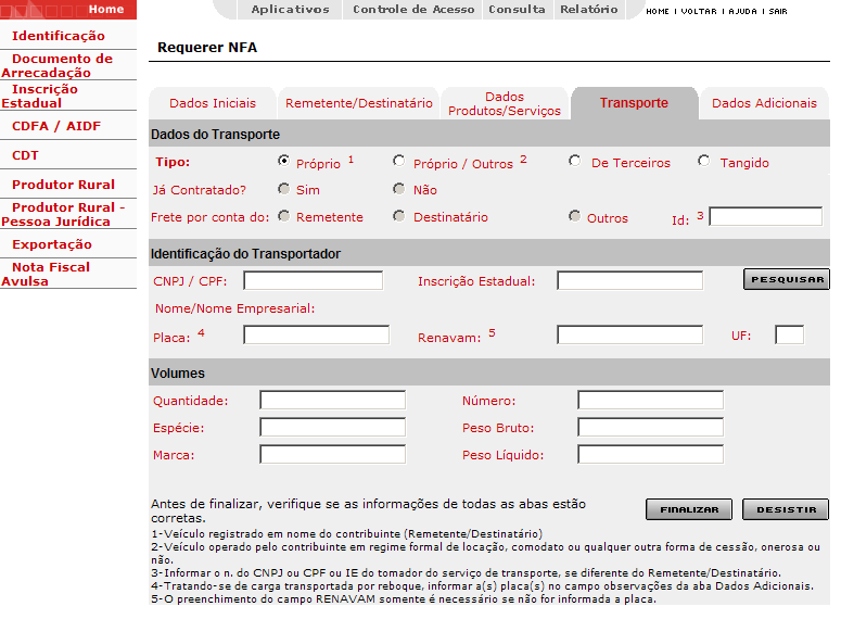 Nota Fiscal Avulsa Produtor Rural MG - dificuldade de preenchimento de campos