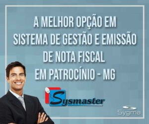 Empresário com braços cruzados e logomarca da Sysmaster Informática