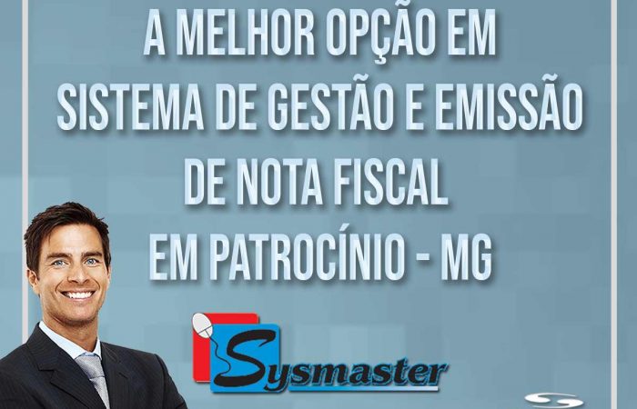 Empresário com braços cruzados e logomarca da Sysmaster Informática