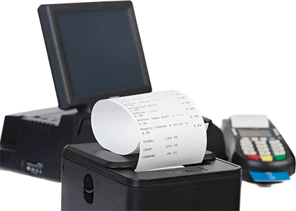 Impressora de Cupom Fiscal com computador e terminal POS