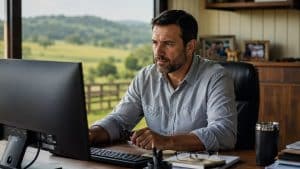 Profissional utiliza sistema gerencial no computador para acompanhar indicadores e administrar processos da empresa.