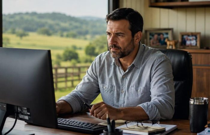 Profissional utiliza sistema gerencial no computador para acompanhar indicadores e administrar processos da empresa.