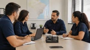 Reunião de equipe discutindo o que é CIOT no MDF-e em ambiente corporativo.