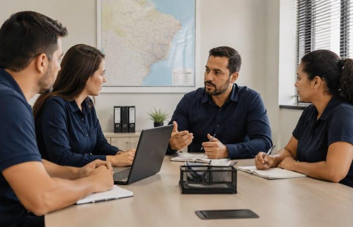 Reunião de equipe discutindo o que é CIOT no MDF-e em ambiente corporativo.